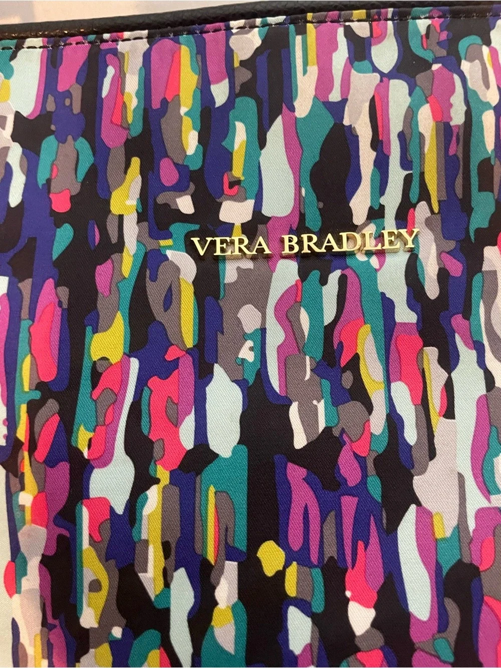 Vera Bradley Ella Tote Colorful Abstract Print Water-Resistant Bag Leather Trim - Picture 5 of 16